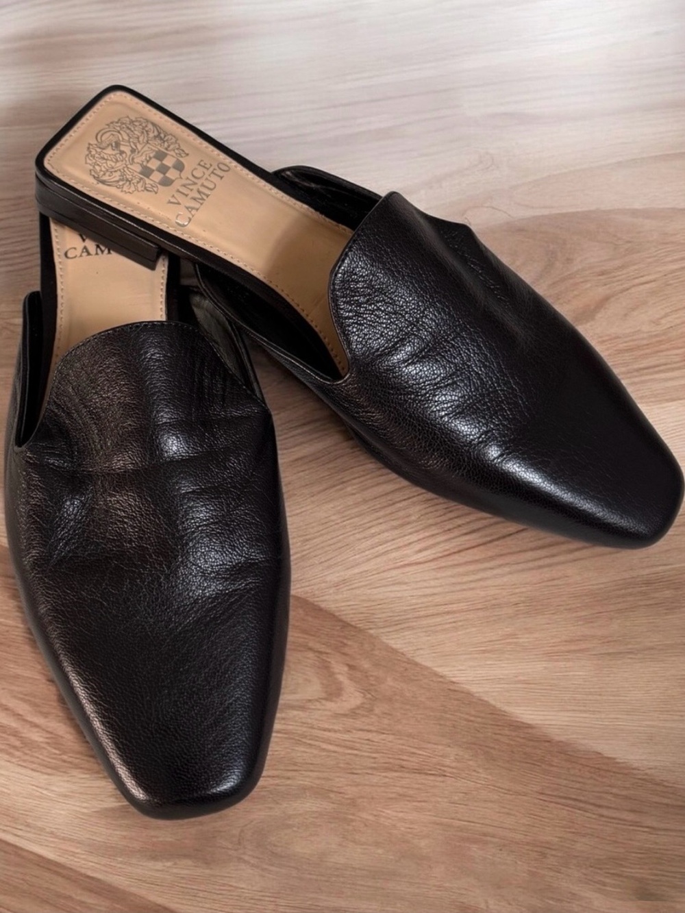 Vince Camuto Black Leather Slip-On Loafers/Mules